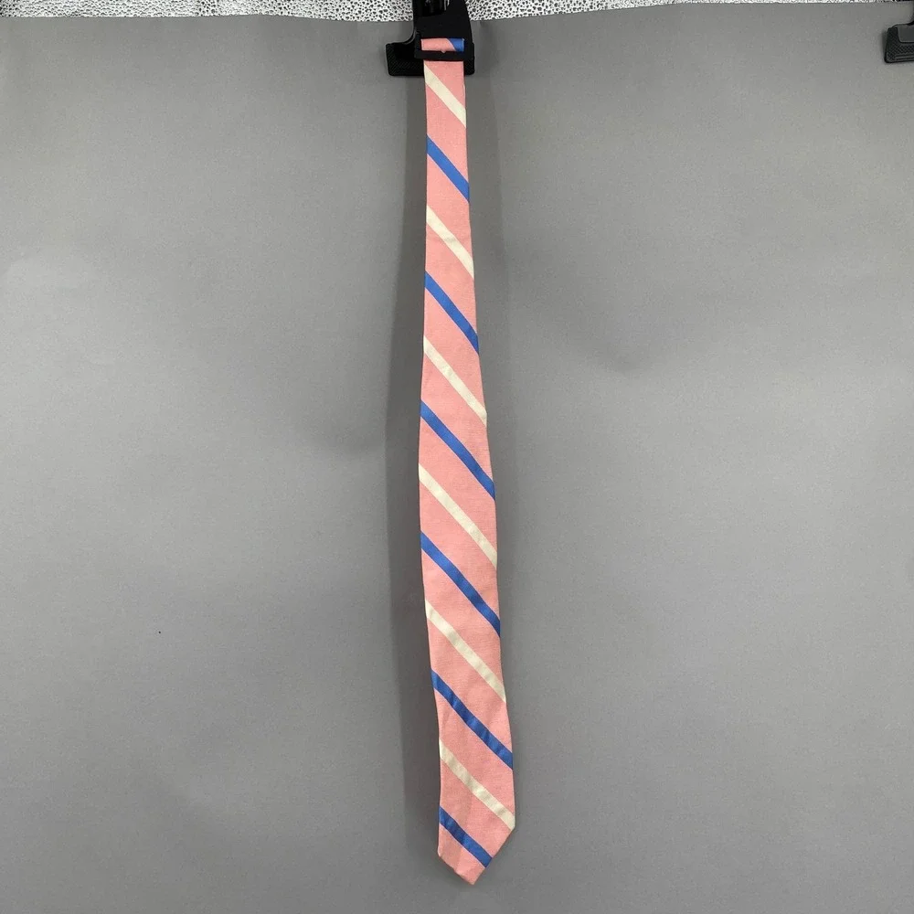 Brooks Brothers Makers Necktie Tie Pink Blue Cream Silk Rep Stripe USA Preppy